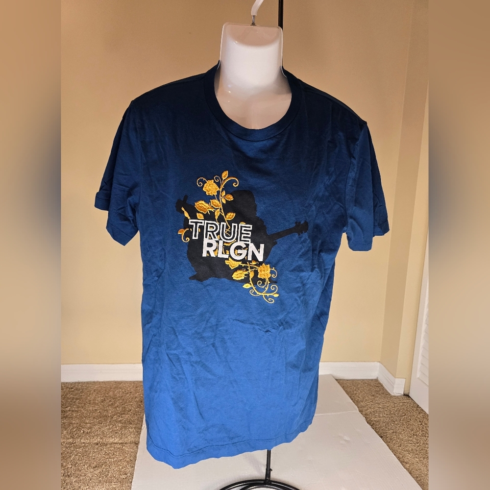 MEN TRUE RELIGION Embroidered Vines Graphic Deep Turquoise T Shirt Size XL